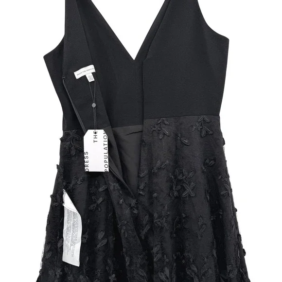 NWT Dress The Population Darleen V Neck Midi Cocktail Dress Large Black  Formal